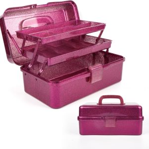 Glitter Pink Three-Layer Multipurpose Art&Craft Tool Storage Box,Carry Tackle Box Sewing Box Organizer,Medicine box,Cosmetic box,art supply box